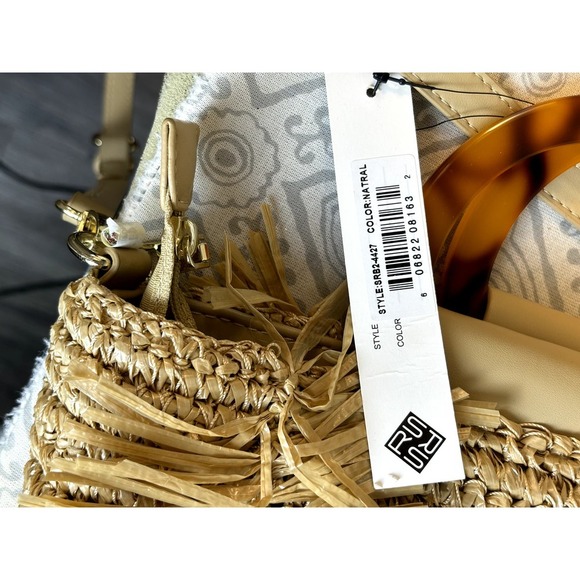 Sondra Roberts Boho Beach Fringe Squared Natural Straw Raffia Weave Bag Purse - Picture 15 of 15